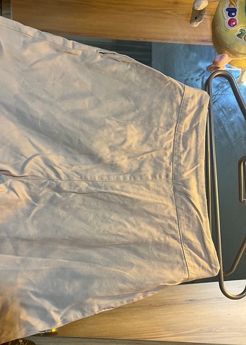 Düğmeli Bej Keten Kadın Pantolon - Görsel 6