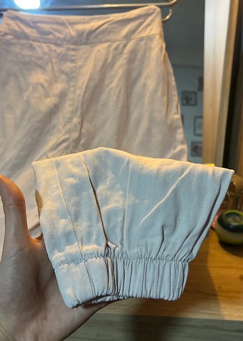 Düğmeli Bej Keten Kadın Pantolon - Görsel 7