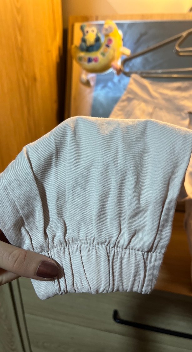 Düğmeli Bej Keten Kadın Pantolon - Görsel 2