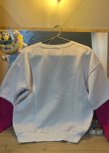 Beyaz ve Pembe Renkli Kadın Sweatshirt - Görsel 6