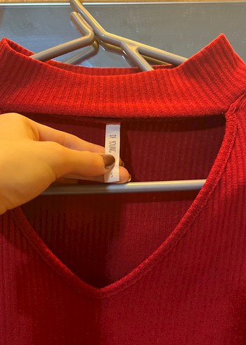 Kadın Kırmızı V Yaka Triko Kazak - Görsel 3