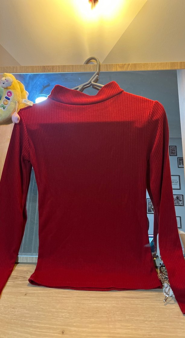 Kadın Kırmızı V Yaka Triko Kazak - Görsel 5