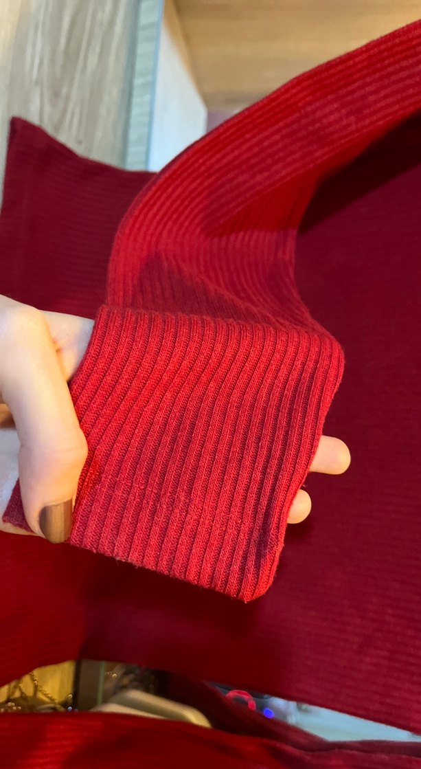 Kadın Kırmızı V Yaka Triko Kazak - Görsel 4