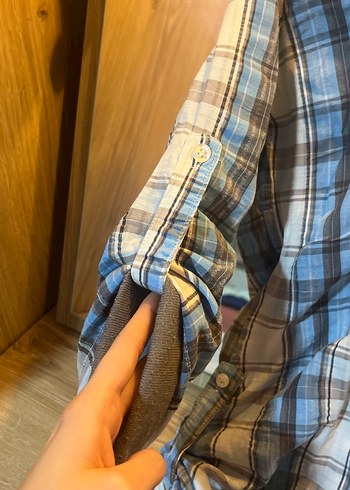 Kadın Gri Mavi Ekose Vintage Gömlek - Görsel 2