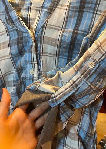 Kadın Gri Mavi Ekose Vintage Gömlek - Görsel 3