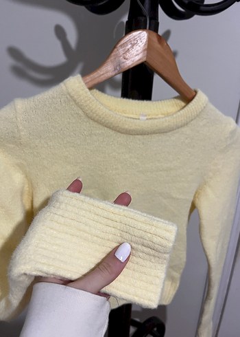 Kadın Sarı Yünlü Bisiklet Yaka Kazak - Görsel 3