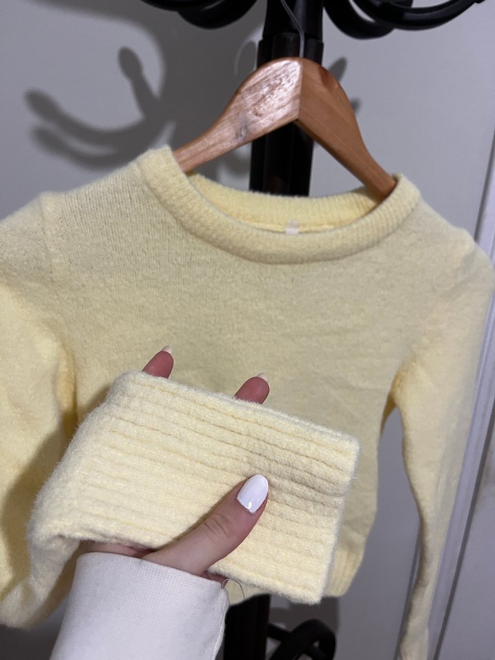 Kadın Sarı Yünlü Bisiklet Yaka Kazak - Görsel 3