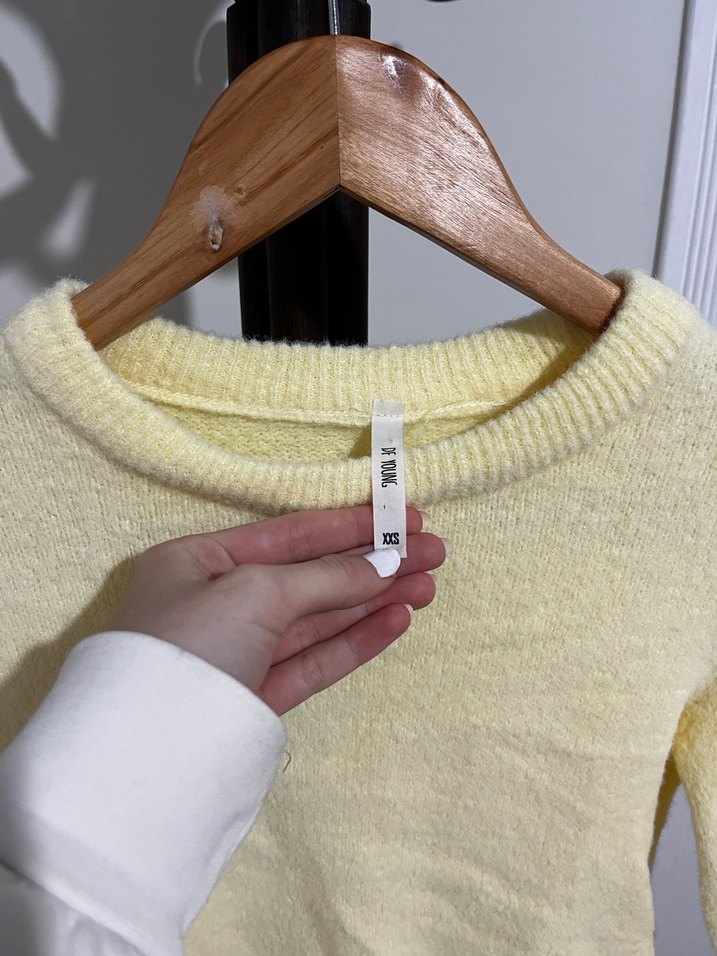 Kadın Sarı Yünlü Bisiklet Yaka Kazak - Görsel 4