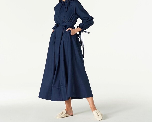 Lacivert poplin elbise