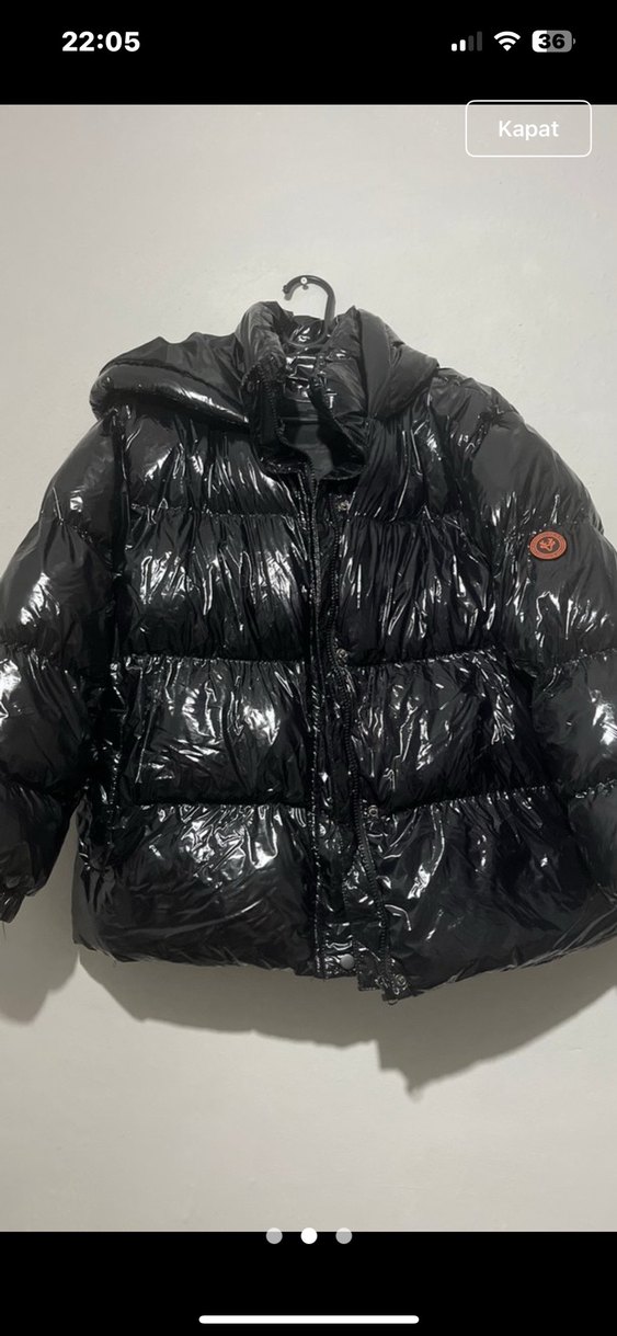 Parlak Siyah Kadın Midi Mont - Görsel 2