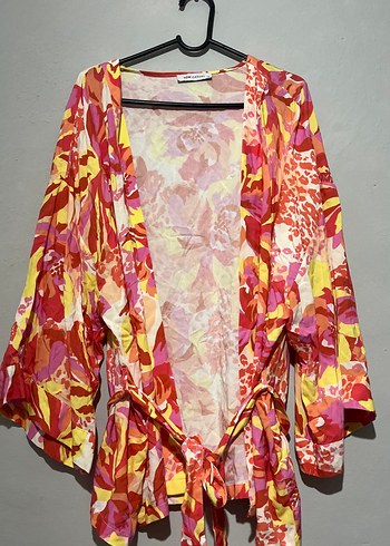 Renkli Bağlamalı Bohem Midi Kimono