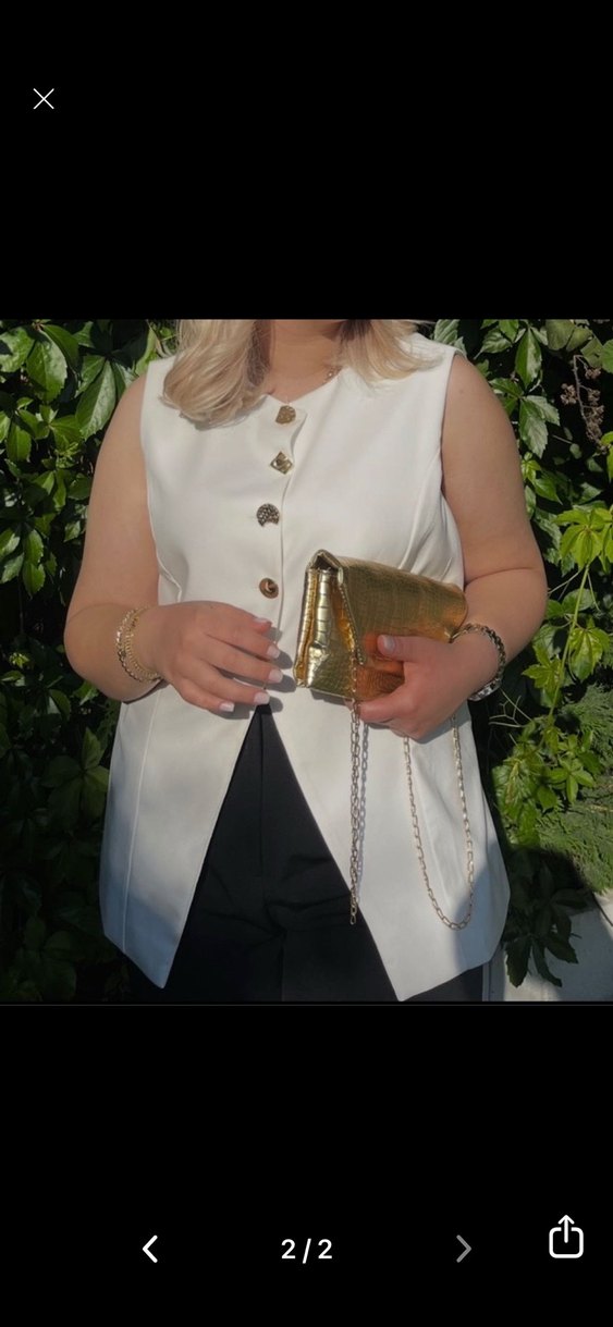 Düğmeli Beyaz Keten Kadın Yelek - Görsel 2