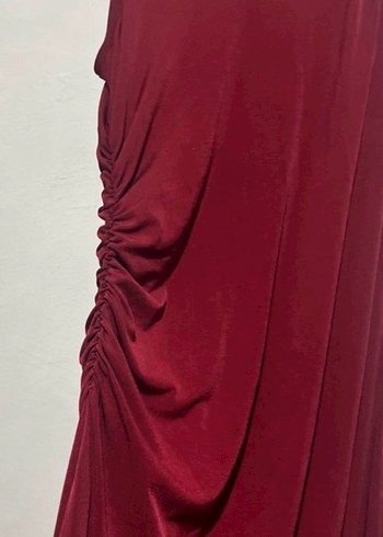 Bordo Drapeli Straplez Uzun Elbise - Görsel 3