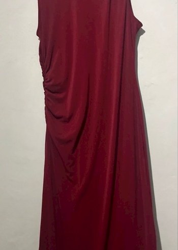 Bordo Drapeli Straplez Uzun Elbise - Görsel 2