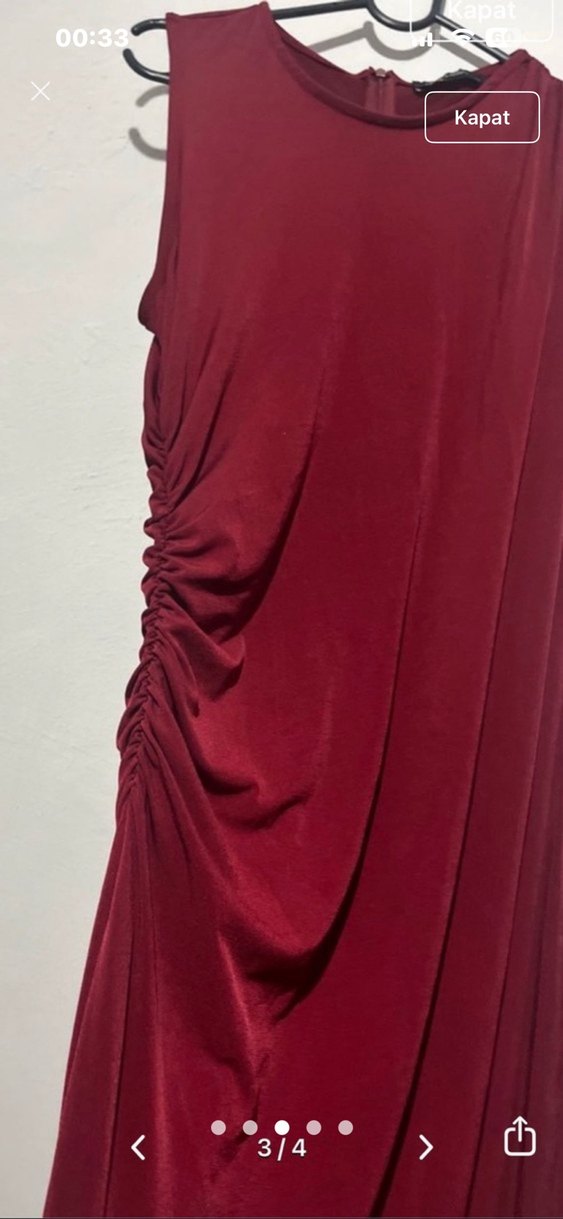 Bordo Drapeli Straplez Uzun Elbise - Görsel 3