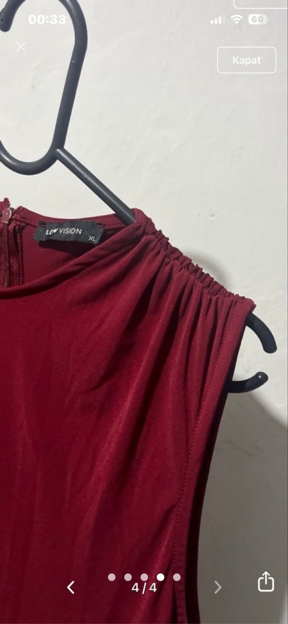 Bordo Drapeli Straplez Uzun Elbise - Görsel 4