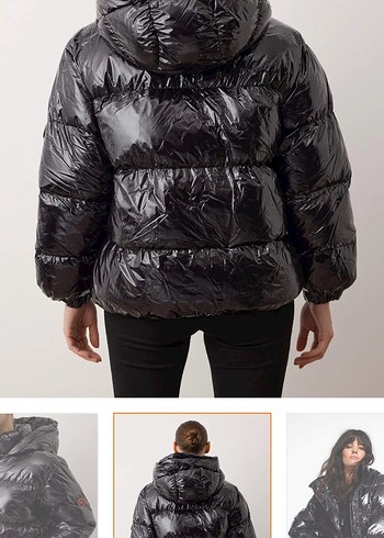 Kadın Siyah Parlak Şişme Mont - Görsel 3