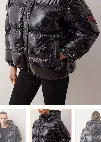 Kadın Siyah Parlak Şişme Mont - Görsel 2