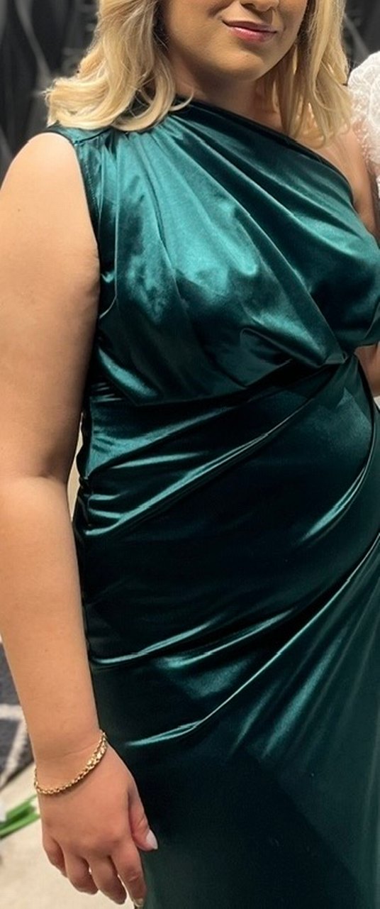Zümrüt yeşili Tek Omuz Drapeli Parlak Yeşil Abiye Elbise - Görsel 3
