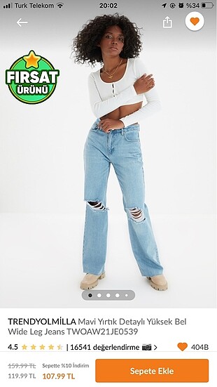 Trendyol Yırtık Detaylı Wide Leg Jean
