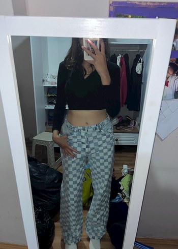 Bershka kareli pantolon bol paça