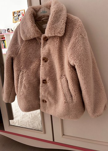 Bej peluş Detaylı Kız Çocuk Kaban