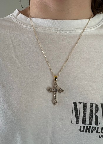 Şeffaf Quartz Taşlı Haç Kolye - Görsel 3