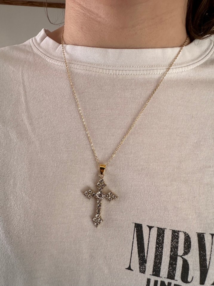 Şeffaf Quartz Taşlı Haç Kolye - Görsel 4