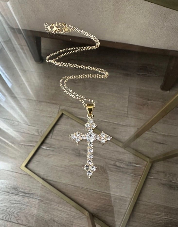 Şeffaf Quartz Taşlı Haç Kolye - Görsel 5