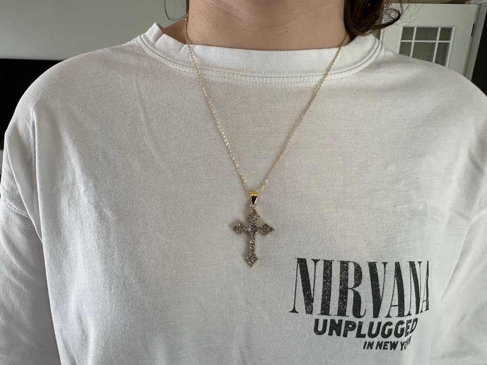 Şeffaf Quartz Taşlı Haç Kolye - Görsel 3