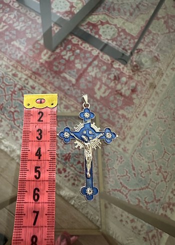 Quartz Taşlı Mavi Haç Kolye Ucu - Görsel 5