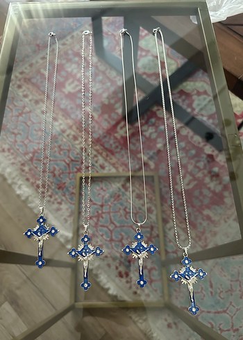 Quartz Taşlı Mavi Haç Kolye Ucu - Görsel 6