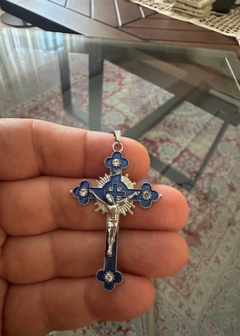 Quartz Taşlı Mavi Haç Kolye Ucu - Görsel 4