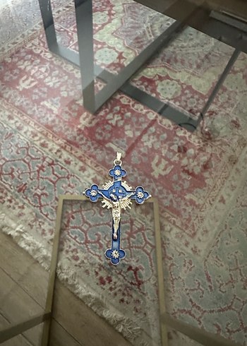 Quartz Taşlı Mavi Haç Kolye Ucu - Görsel 2