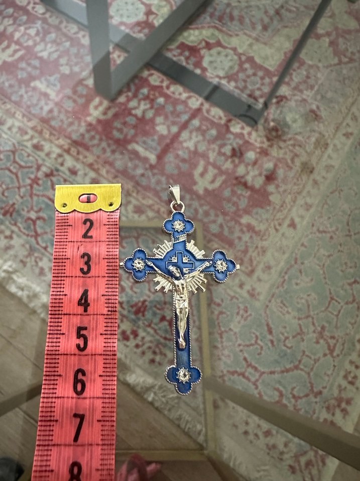 Quartz Taşlı Mavi Haç Kolye Ucu - Görsel 5