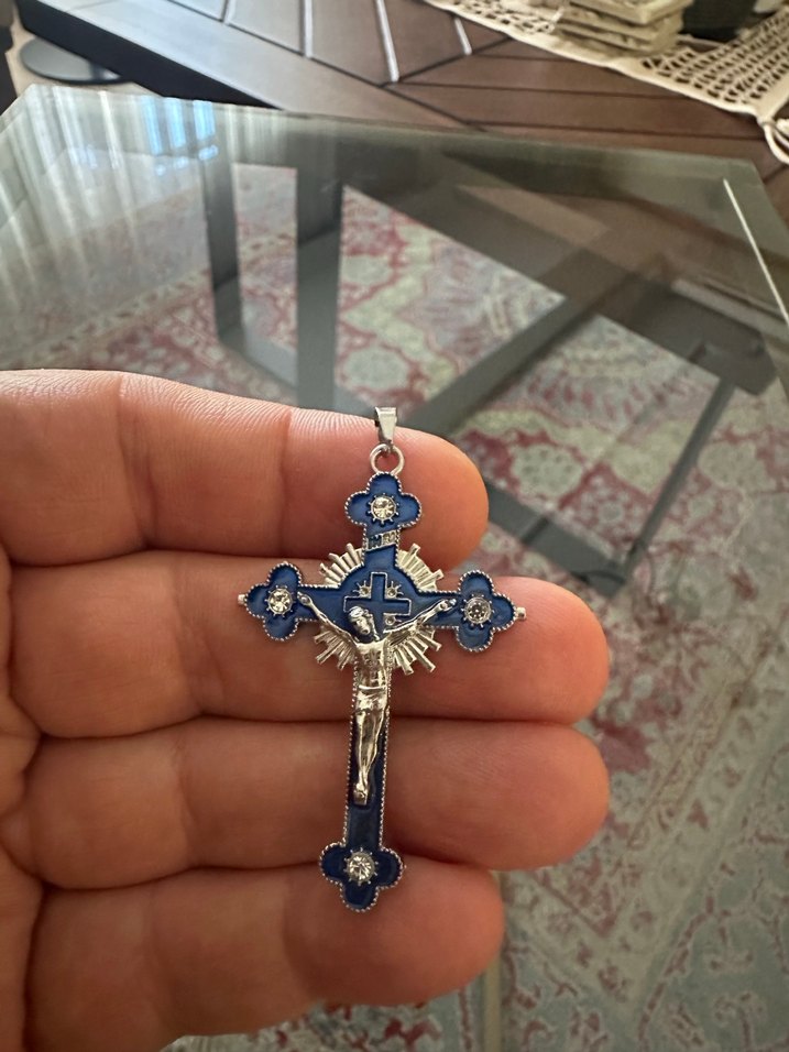 Quartz Taşlı Mavi Haç Kolye Ucu - Görsel 4