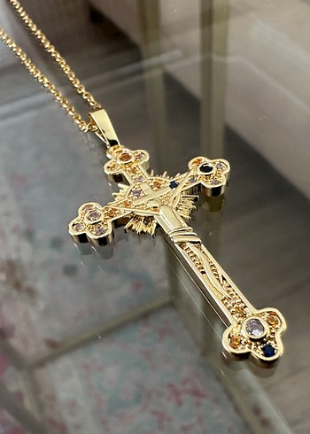 Renkli Quartz Taşlı Haç Kolye - Görsel 6