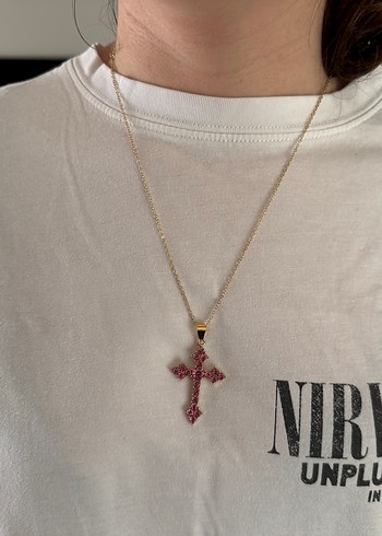 Pembe Quartz Taş Haç Kolye - Görsel 3