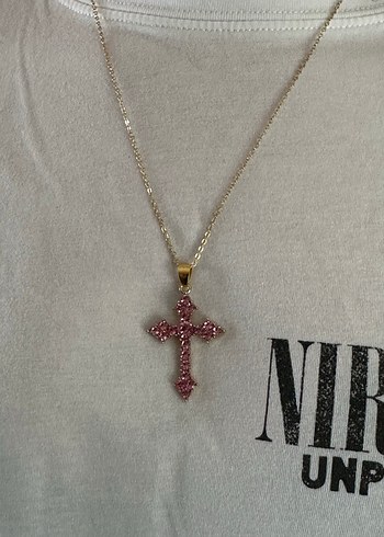 Pembe Quartz Taş Haç Kolye - Görsel 4