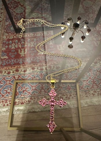 Pembe Quartz Taş Haç Kolye - Görsel 5