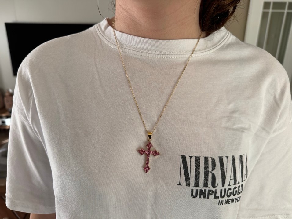 Pembe Quartz Taş Haç Kolye - Görsel 3