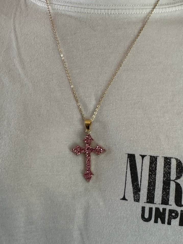 Pembe Quartz Taş Haç Kolye - Görsel 4