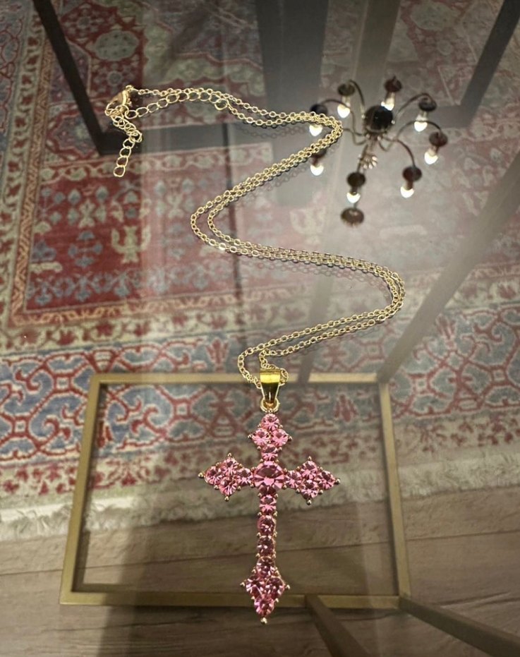 Pembe Quartz Taş Haç Kolye - Görsel 5