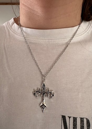 Gothik Punk Alev Motif Haç Kolye - Görsel 2
