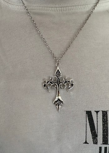 Gothik Punk Alev Motif Haç Kolye - Görsel 3