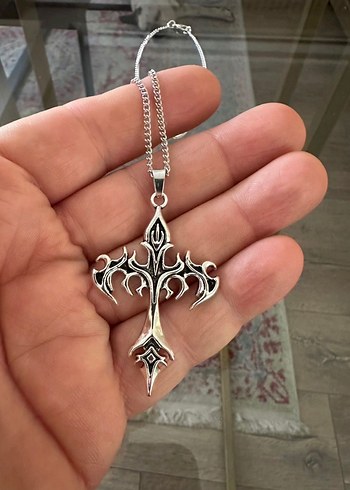 Gothik Punk Alev Motif Haç Kolye - Görsel 5
