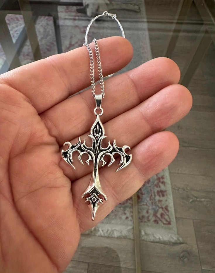 Gothik Punk Alev Motif Haç Kolye - Görsel 5