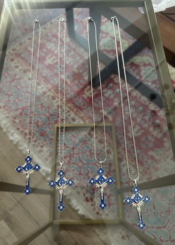 Quartz Taşlı Mavi Haç Kolye - 55 cm - Görsel 8