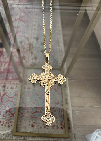 Şeffaf Quartz Taşlı Haç Kolye - Görsel 4