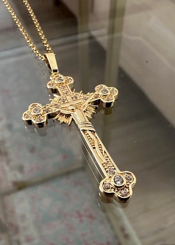 Şeffaf Quartz Taşlı Haç Kolye - Görsel 6